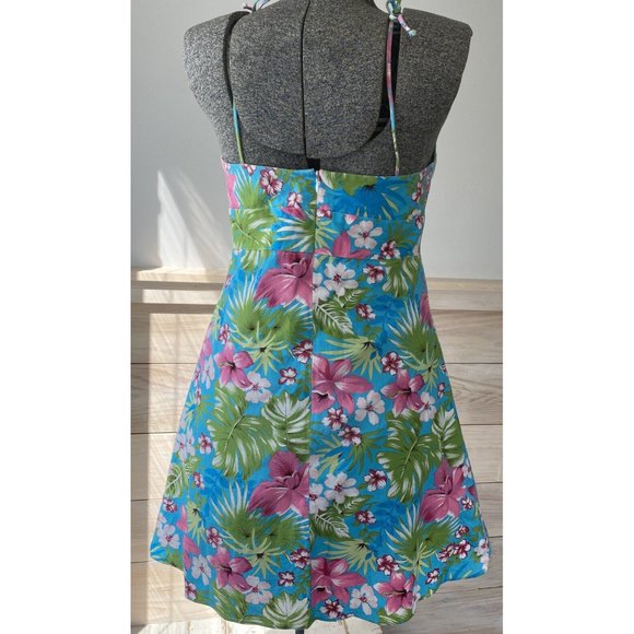 Boston Proper Tropical Flower Print Summer Dress W 8 Hawaiian Lined Made In USA - Picture 2 of 6